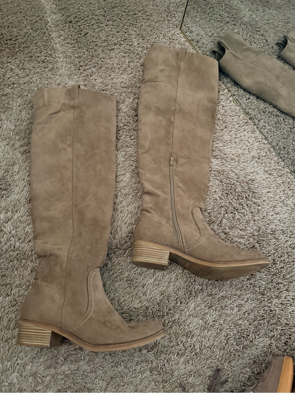 Women's Tall Faux Suede Taupe Riding Boots